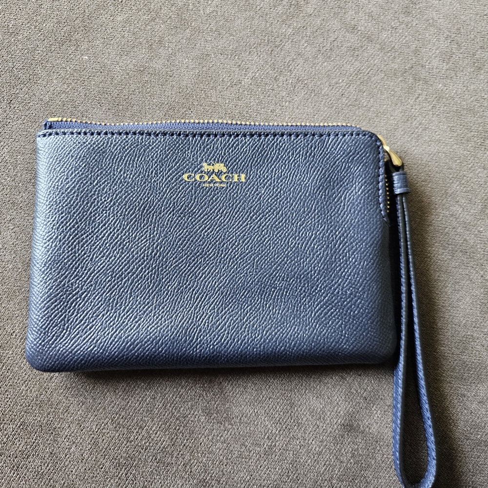 Coach Dark Blue Leather Wristlet